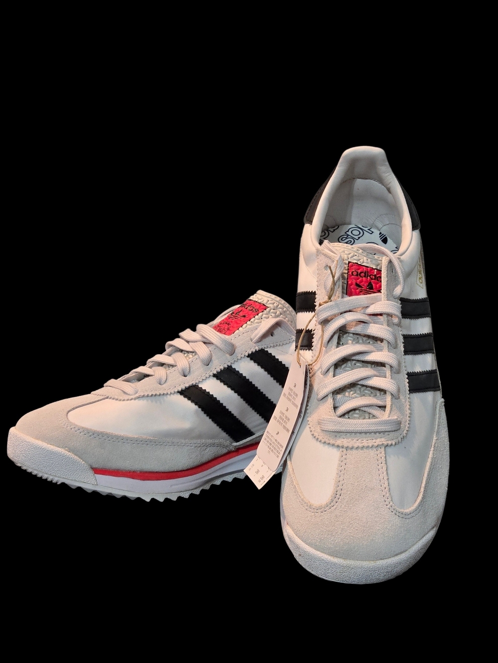 Adidas Originals SL 72 White & Black Retro Runner Sneakers with Red Accent